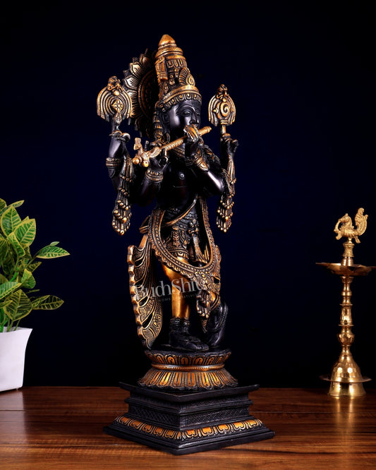 Brass Black Krishna Statue | 20 inch - Budhshiv.com