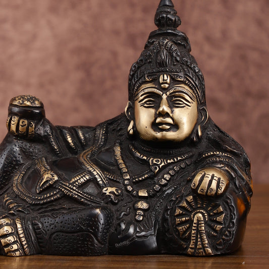 Brass black Resting Kuber Idol 6 inch - Budhshiv.com