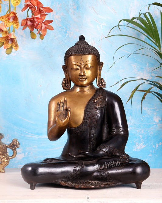 Brass Blessing Buddha idol 15" - Budhshiv.com