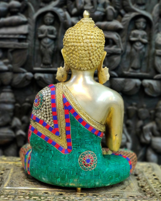Brass Blessing Buddha with Stonework 16" - Budhshiv.com