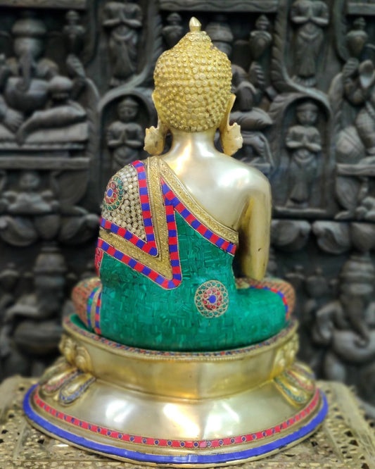 Brass Blessing Buddha with Stonework 21" - Budhshiv.com