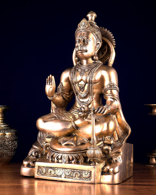 Brass Blessing Hanuman Statue – 17.5 Inch matte finish - Budhshiv.com