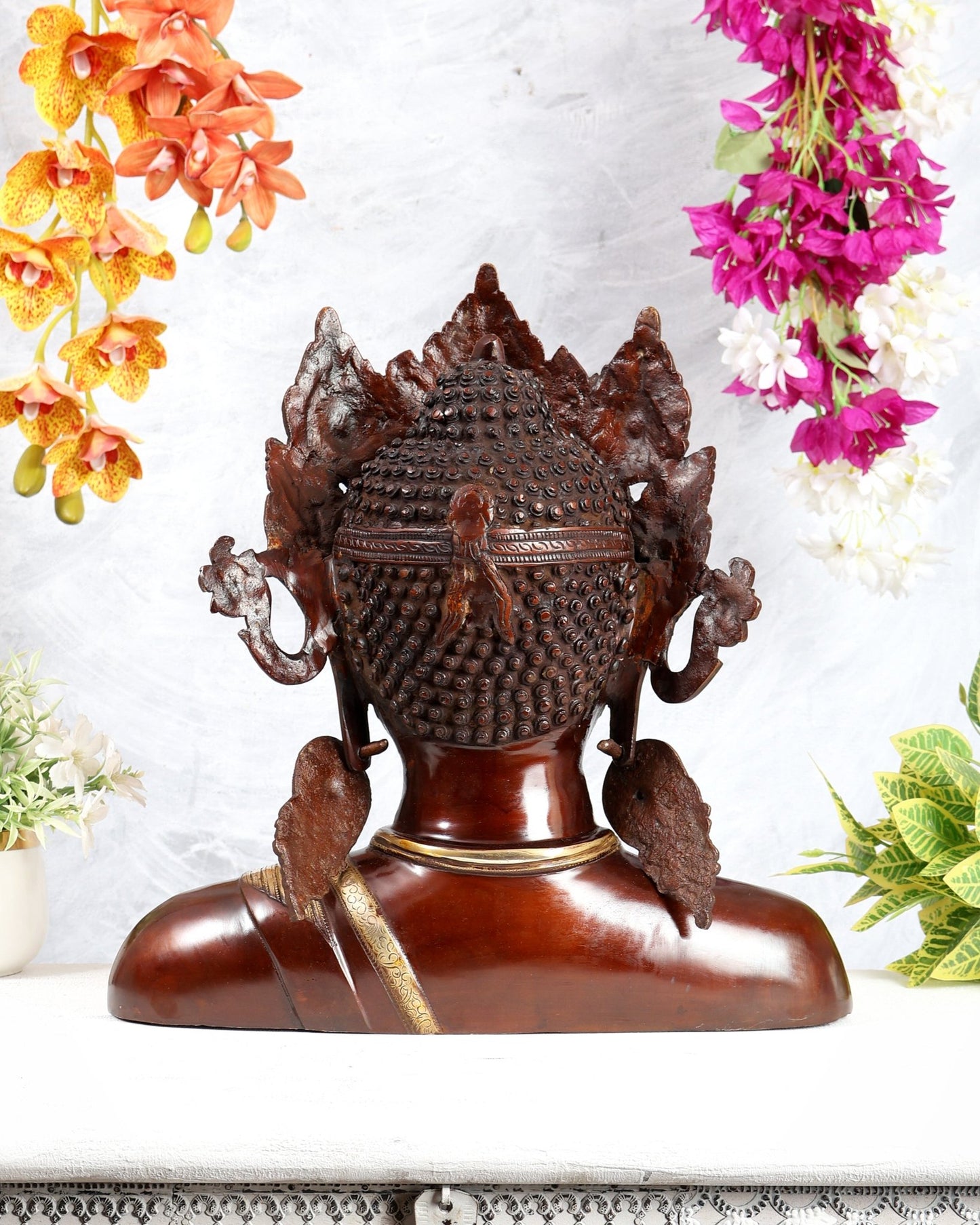 Brass Buddha Face Statue | Dual Tone Tabletop Décor | 17.5 Inch - Budhshiv.com