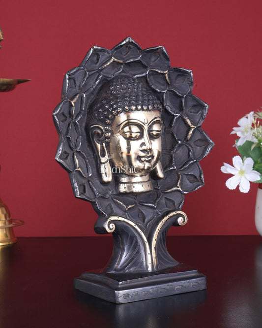 Brass Buddha Face Table Decor Showpiece | Antique Finish | 9.5 Inch Brass Buddha Sculpture black finish - Budhshiv.com