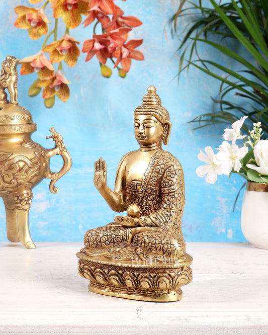Brass Buddha Idol in Abhaya Mudra – 8" - Budhshiv.com