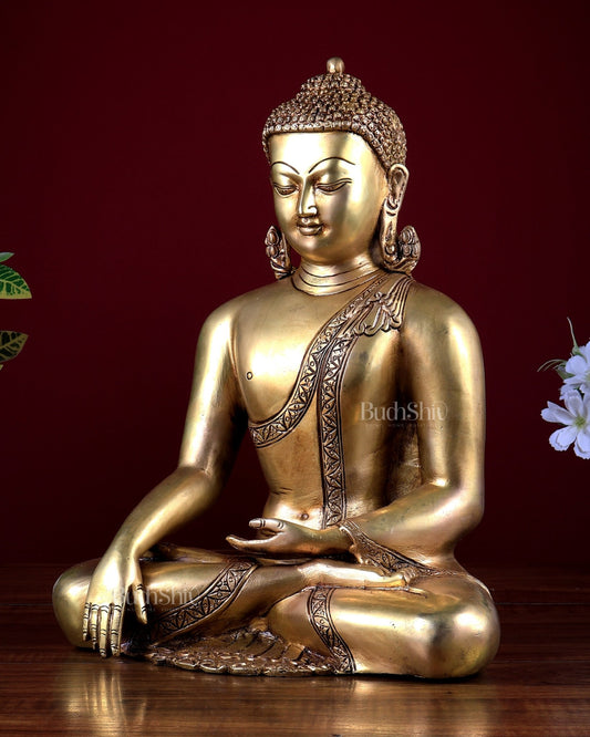 Brass Buddha Statue Bhoomisparsha Nirvana Buddha – 13 inch - Budhshiv.com