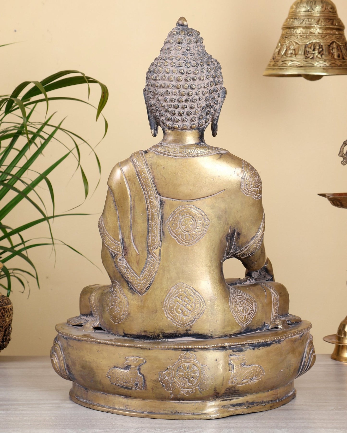 Brass Buddha Statue Super Antique Finish – 17 Inch Large Vintage Sculpture - Budhshiv.com