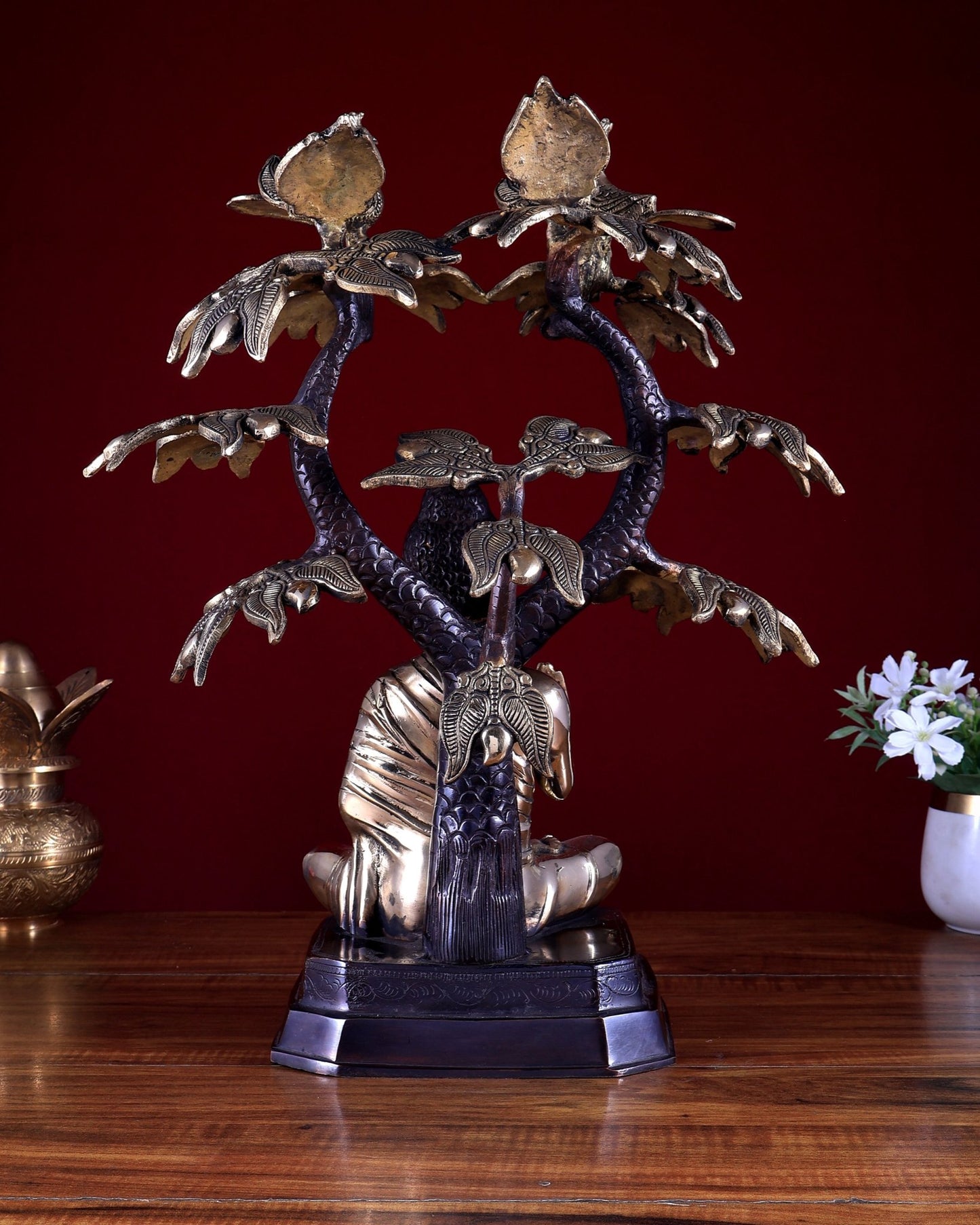 Brass Buddha Under Tree Statue 18 inch - Budhshiv.com