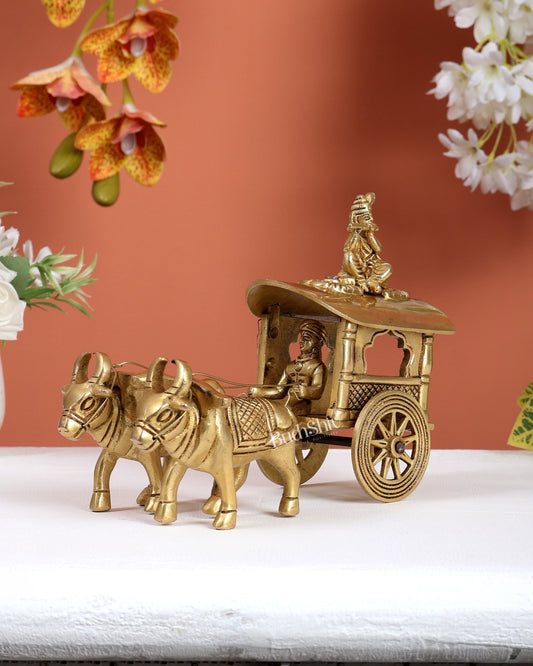 Brass Bullock Cart with Rider & Krishna Playing Flute – Traditional Decorative Showpiece - Budhshiv.com