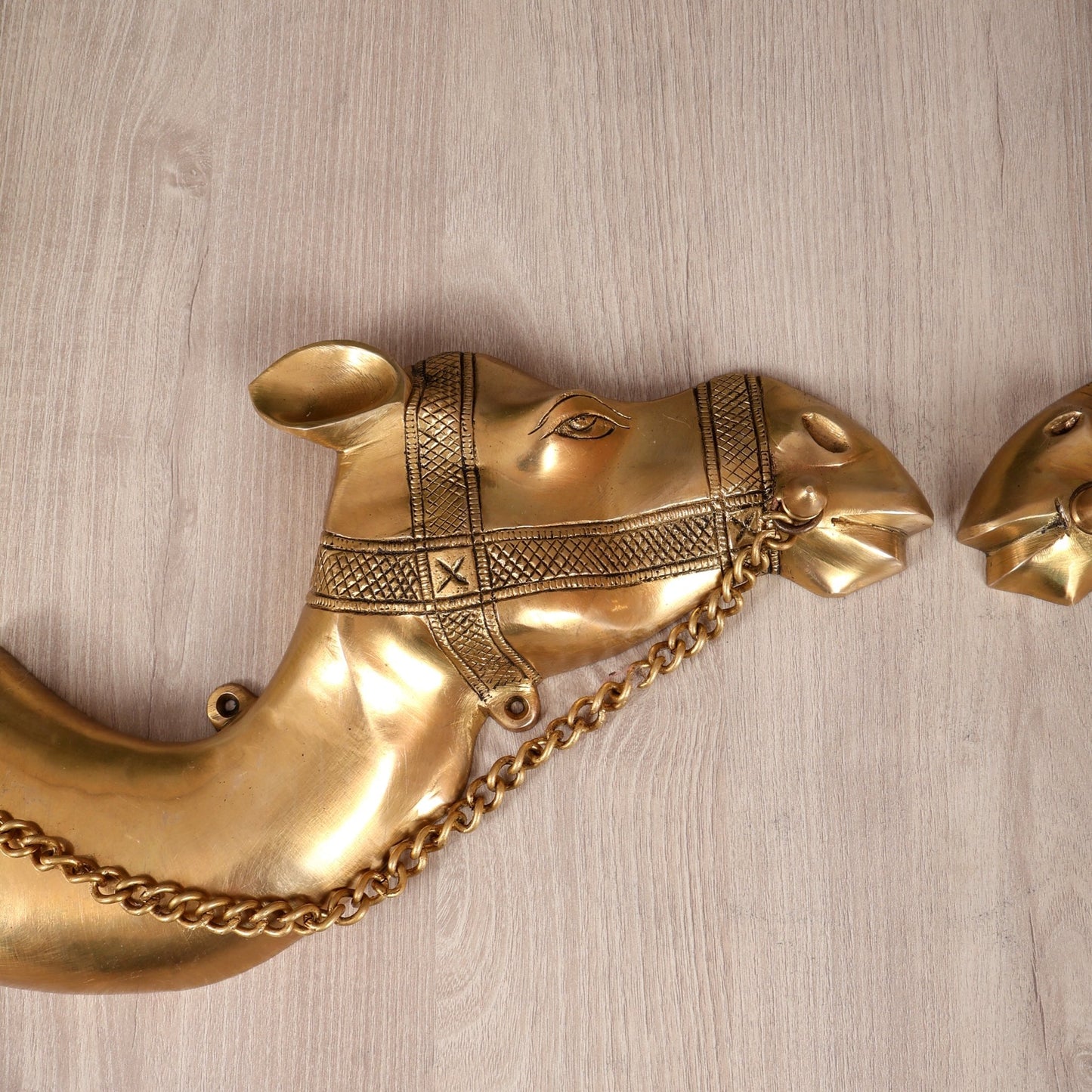 Brass Camel Face Wall Hanging Pair – Traditional Antique Artefact Décor 8x30" - Budhshiv.com
