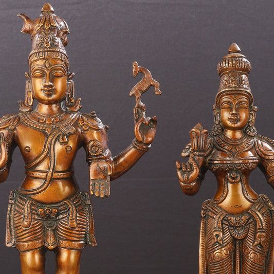 Brass Chola style Lord Shiva and Parvati Idol | 18" Height - Budhshiv.com