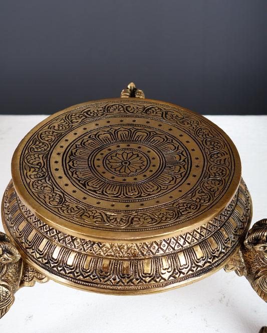 Brass Chowki with Yali Design Legs – Auspicious Bajot Pedestal for God Idols 5.5" - Budhshiv.com