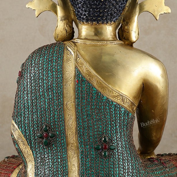 Brass Crown Buddha Statue with Copper Wire Work - 22 Inch - Budhshiv.com