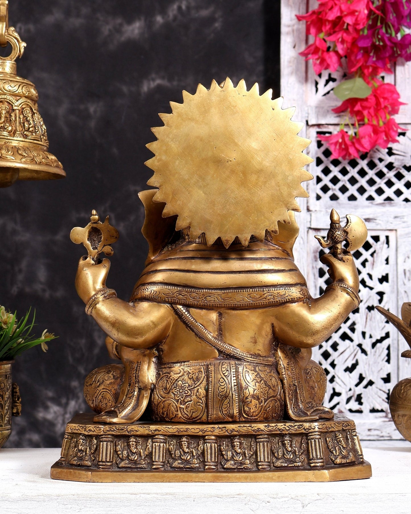 Brass Dagduseth Ganapati Statue – Divine Ganesh Idol (13.5 Inches) enhanced carvings - Budhshiv.com