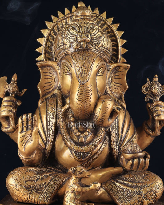 Brass Dagduseth Ganapati Statue – Divine Ganesh Idol (13.5 Inches) - Budhshiv.com