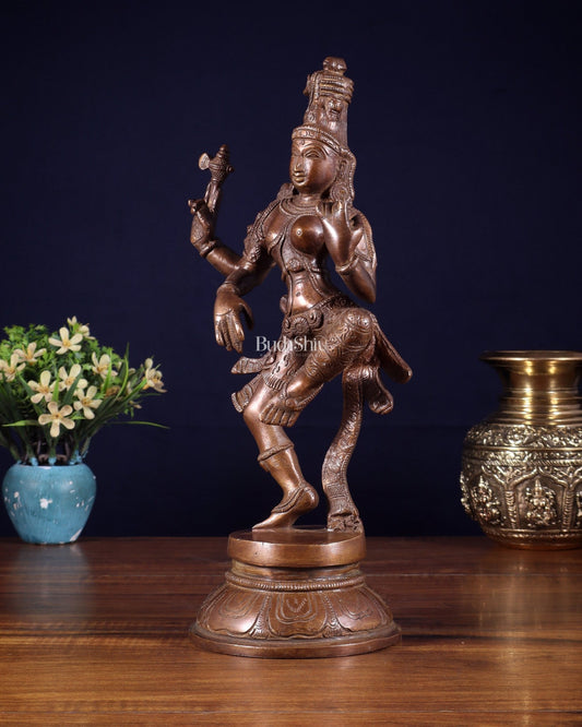 Brass Dancing Ardhanarishvara Statue - 12" Dark brown - Budhshiv.com