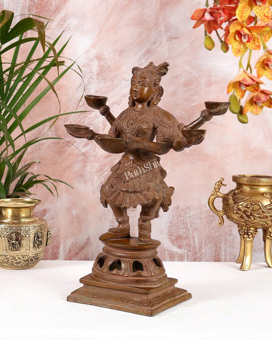 Brass Dancing Deep Lady Pavaai Vilakku | 6 Arms | 14 - inch - Budhshiv.com