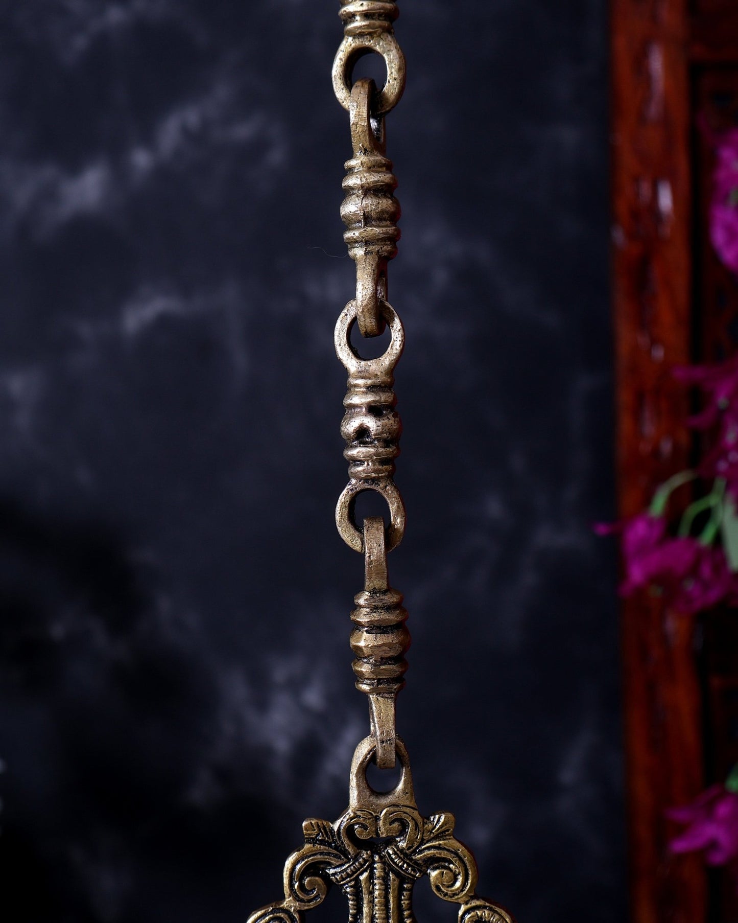 Brass Dancing Ganesha Oil Lamp – Vintage Hanging Deepam with Chain 38 inch - Budhshiv.com