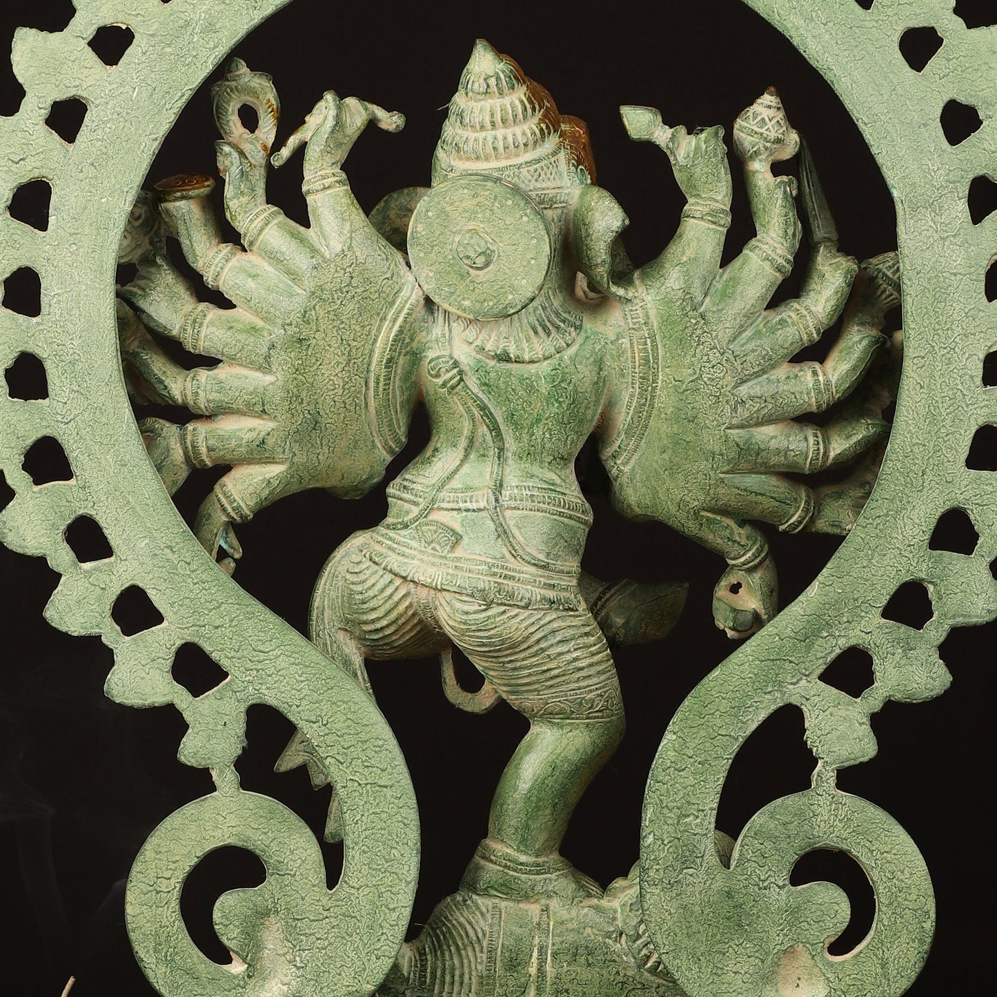 Brass Dancing Ganesha Statue - 25.5" Height, Antique Green Patina Finish - Budhshiv.com
