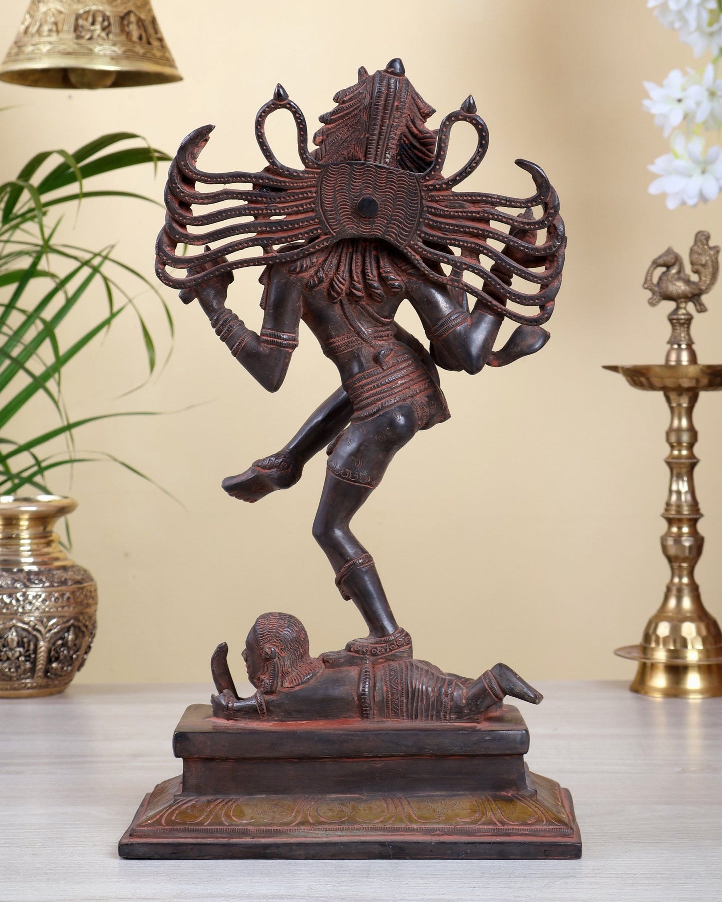 Brass Dancing Shiva Nataraja statue 14" Red sand finish antique - Budhshiv.com
