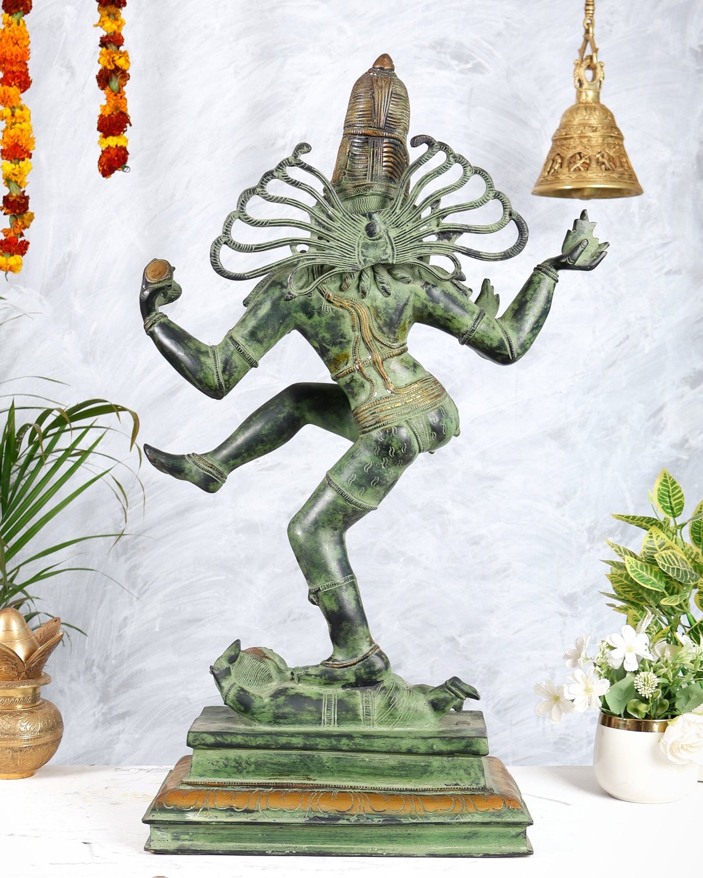 Brass Dancing Shiva Nataraja statue 27 inch Green antique tone - Budhshiv.com