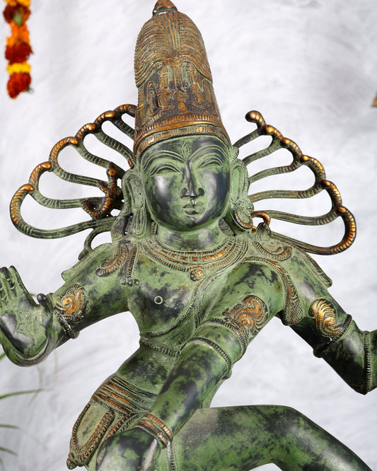 Brass Dancing Shiva Nataraja statue 27 inch Green antique tone - Budhshiv.com