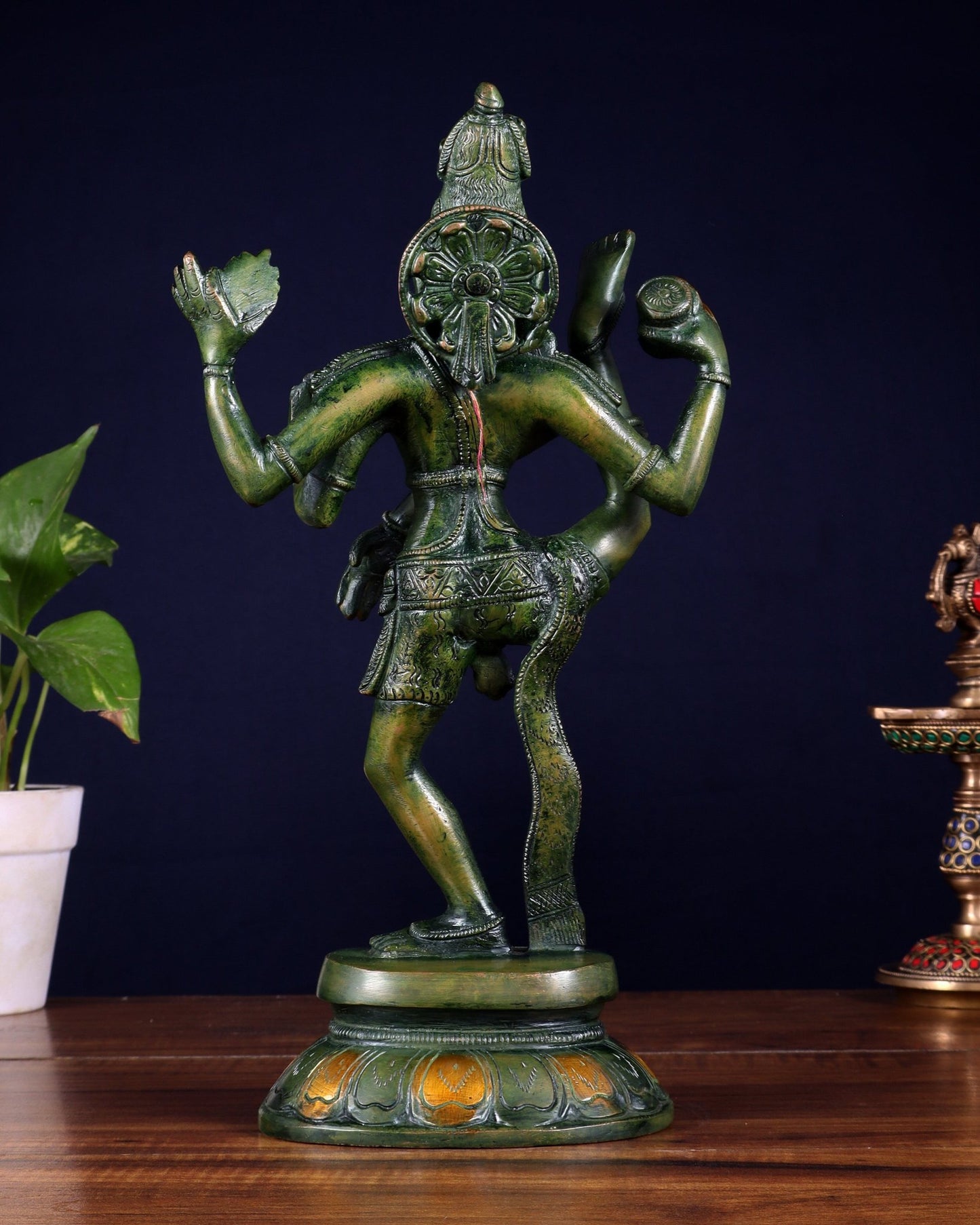 Brass Dancing Shiva Rudratandava Sculpture green tone 12 inch - Budhshiv.com