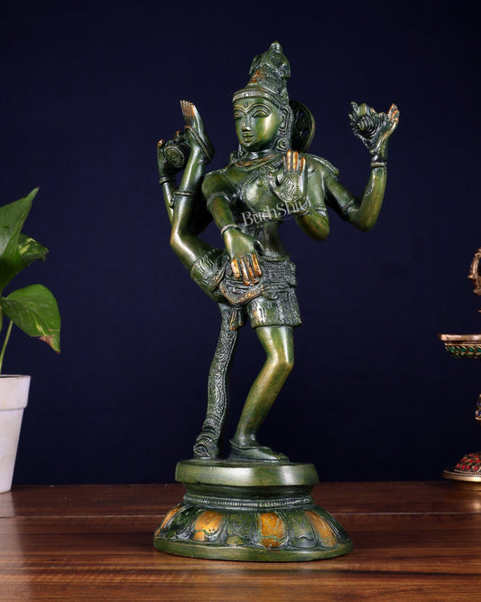 Brass Dancing Shiva Rudratandava Sculpture green tone 12 inch - Budhshiv.com