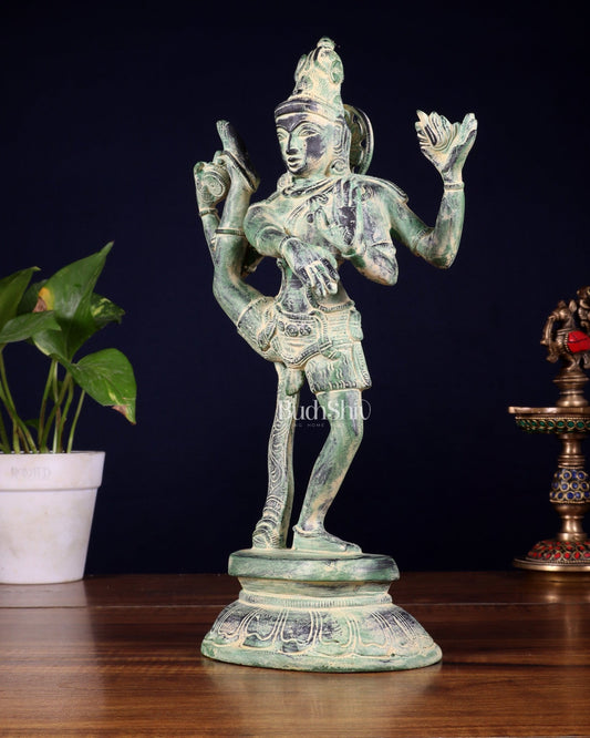 Brass Dancing Shiva Rudratandava Sculpture stonefinish 12 inch - Budhshiv.com
