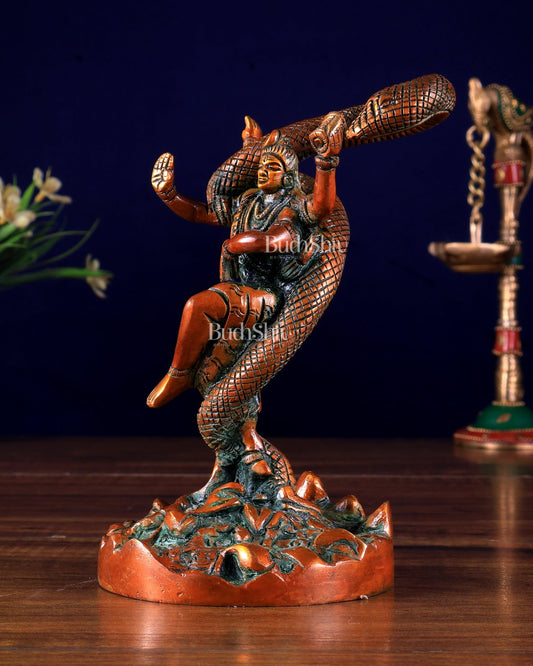 Brass Dancing Shiva Surrounded by Vasuki - Excellent Statue brown tone - Budhshiv.com