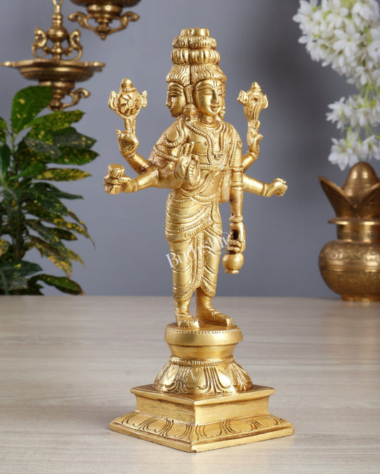 Brass Dattatreya Standing Statue 9.5" - Budhshiv.com