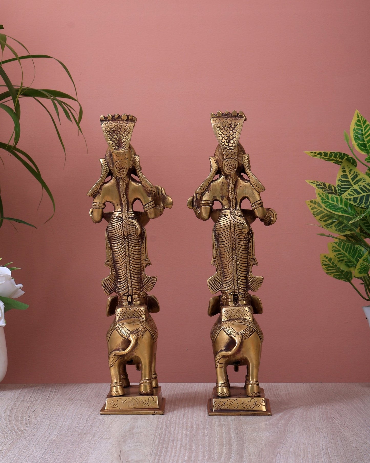 Brass Deep Lady Standing on Elephant Pair (12 Inch, 4.2 Kg) - Budhshiv.com