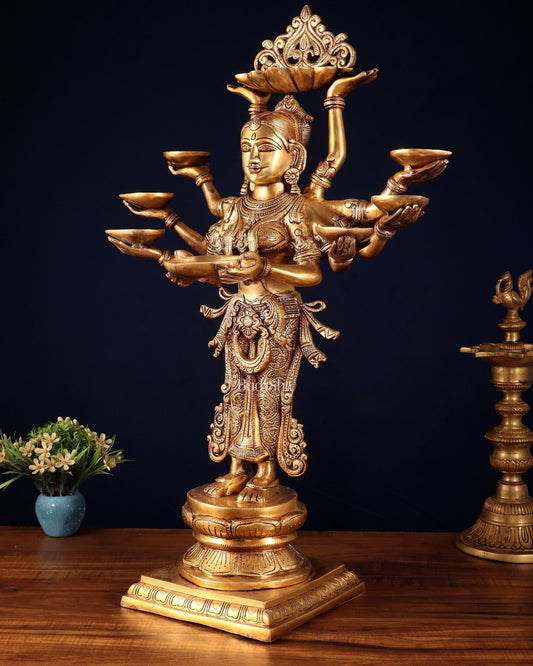 Brass Deep Lady with Ten arms - 27 inch tall - Budhshiv.com