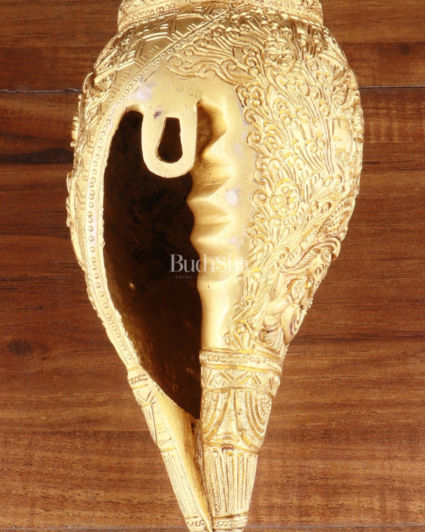 Brass Durga Darbar Shankh – 4.5"x9.5"x4.5", 2 kg - Budhshiv.com