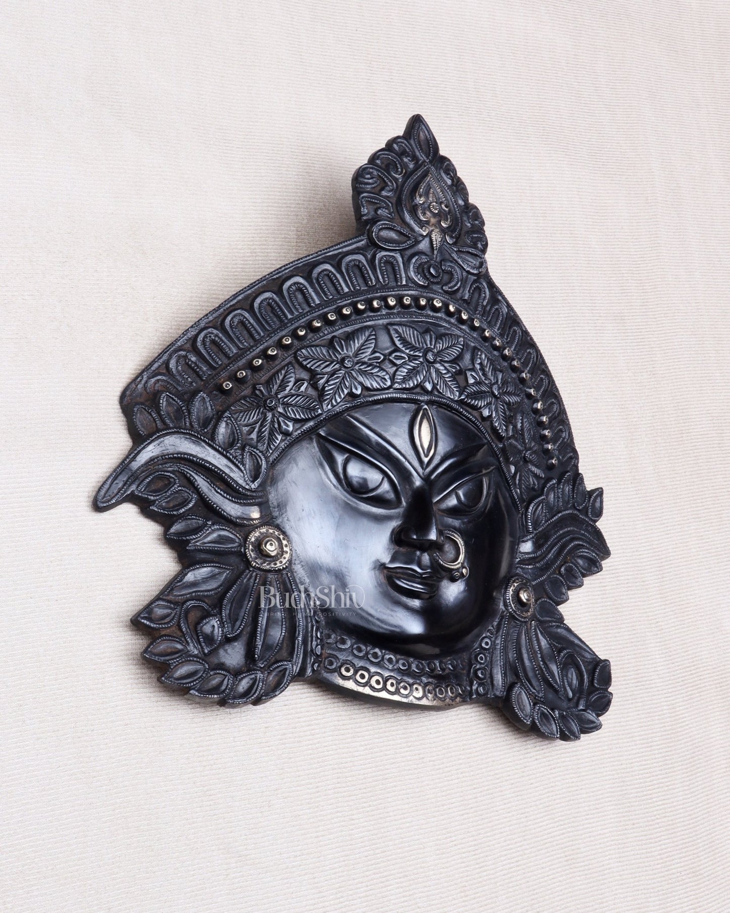 Brass Durga Wall Hanging 8x11 inch black edition - Budhshiv.com