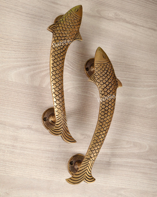 Brass Fish Design Door Handle Pair – 11.5 Inch Decorative Entrance Pull Handles (Set of 2) - Budhshiv.com