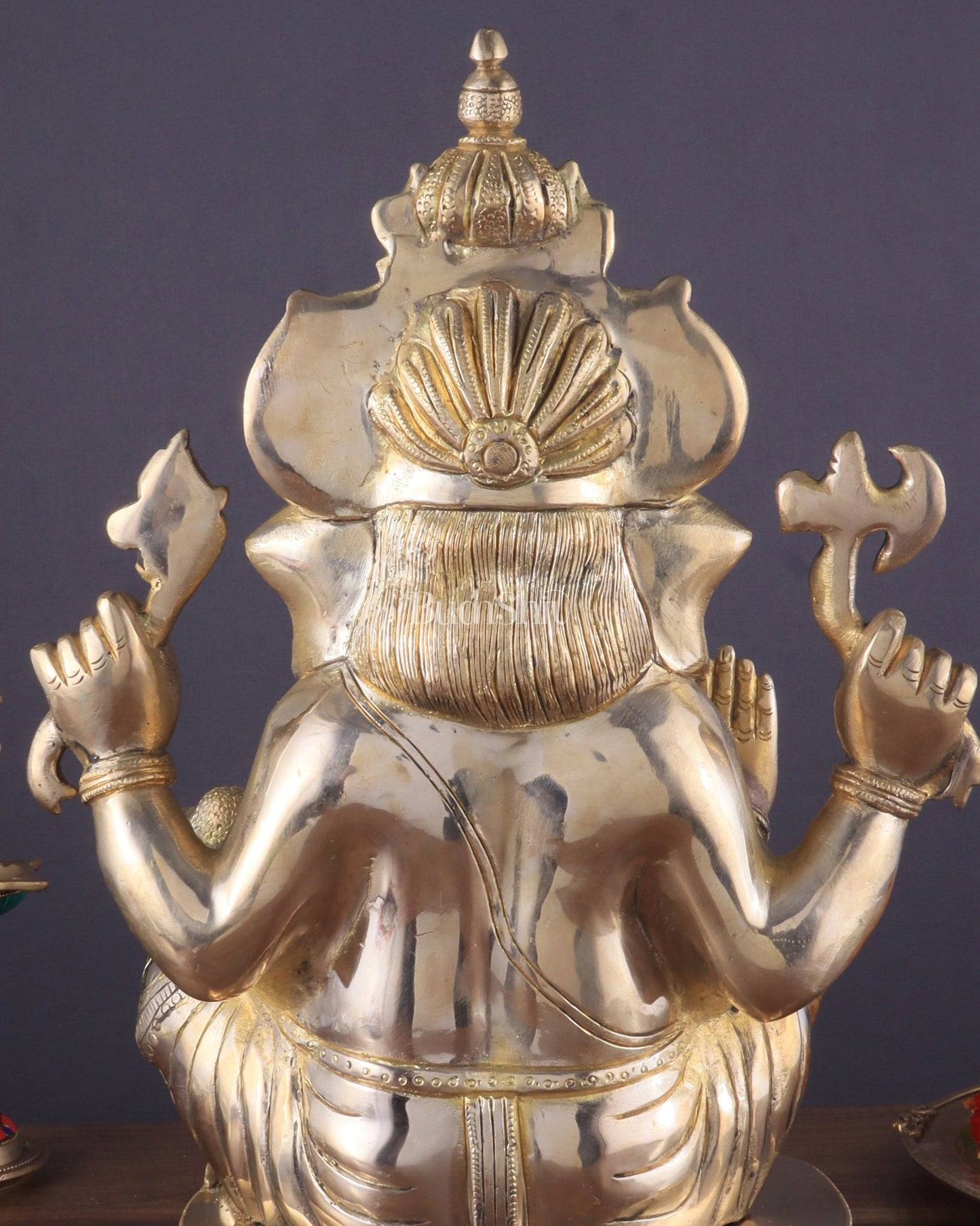 Brass Ganapati Idol Glossy – Handcrafted with Right - Side Trunk, 16" Height - Budhshiv.com