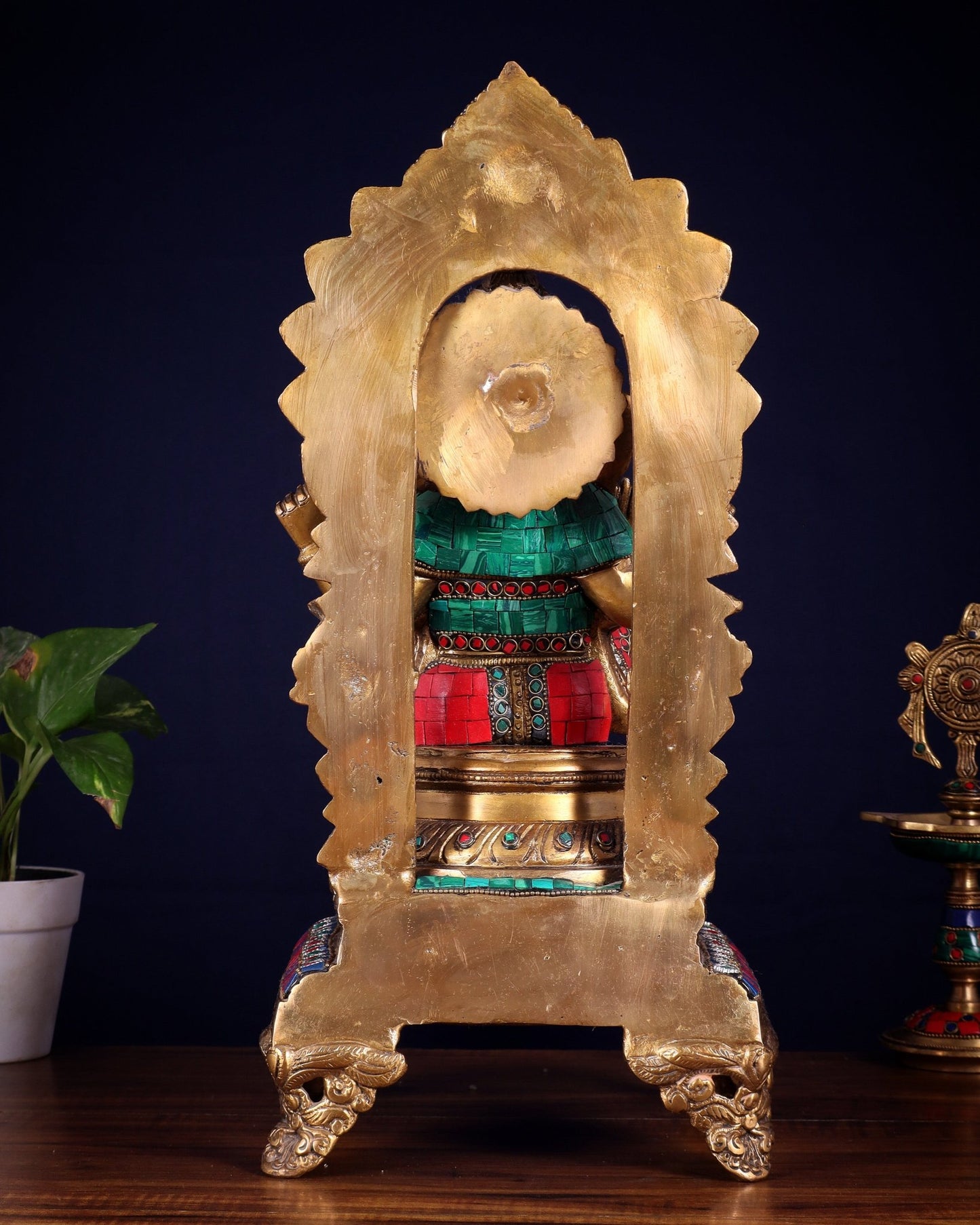 Brass Ganapati Statue on Throne - 17 inch - Budhshiv.com