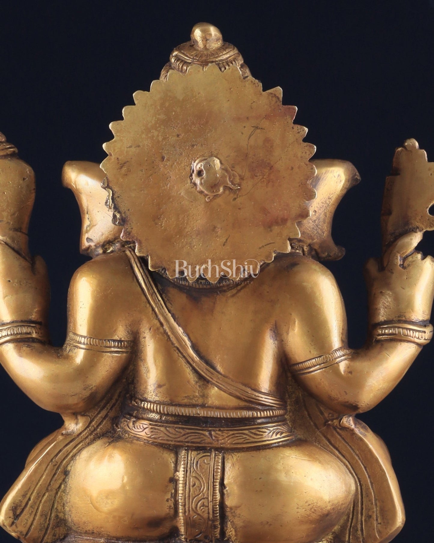 Brass Ganapati Unique Statue - Dull Gold Finish 11" - Budhshiv.com