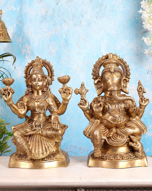 Brass Ganesh Lakshmi Brass Idol 18" Pair - Budhshiv.com