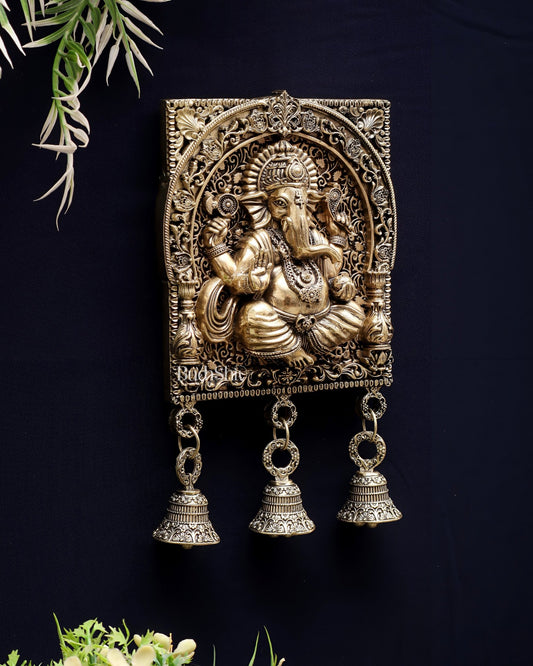 Brass Ganesh Square Frame Wall Hanging 7" - Budhshiv.com