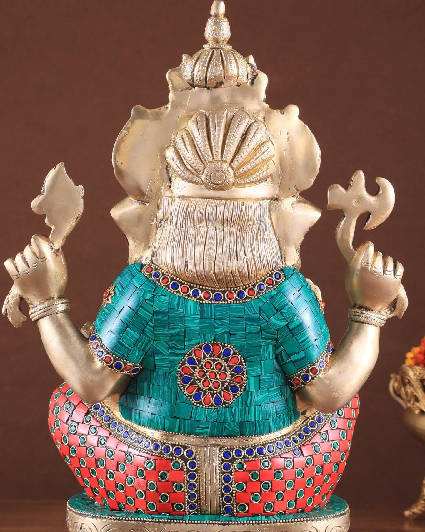 Brass Ganesha idol 16 inch with stonework - Budhshiv.com