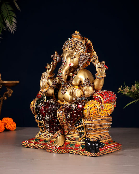 Brass Ganesha Idol with laakh meenakari | 10" Height - Budhshiv.com