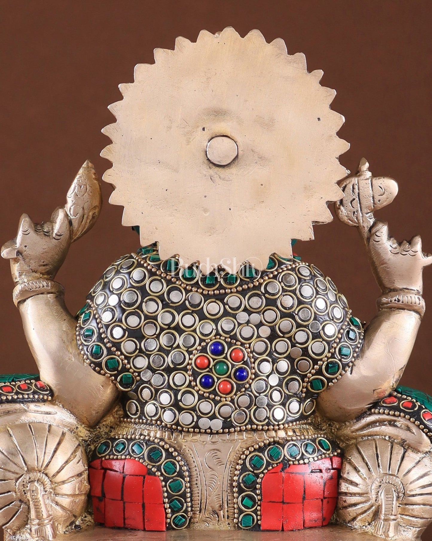 Brass Ganesha Idol with Meenakari Stonework | 10" Height - Budhshiv.com