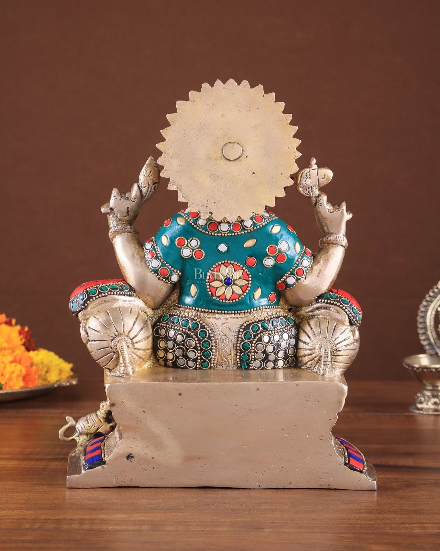 Brass Ganesha on a sofa embossed idol 10 inch - Budhshiv.com