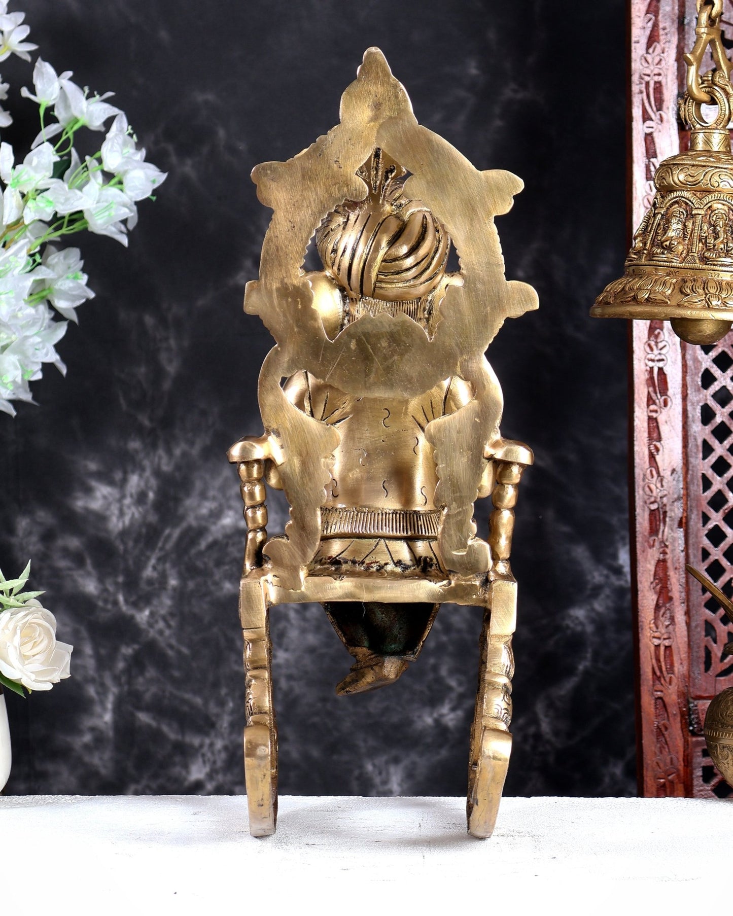 Brass Ganesha on Rocking Chair Reading Book Handcrafted Statue (17.5 Inch) - Budhshiv.com