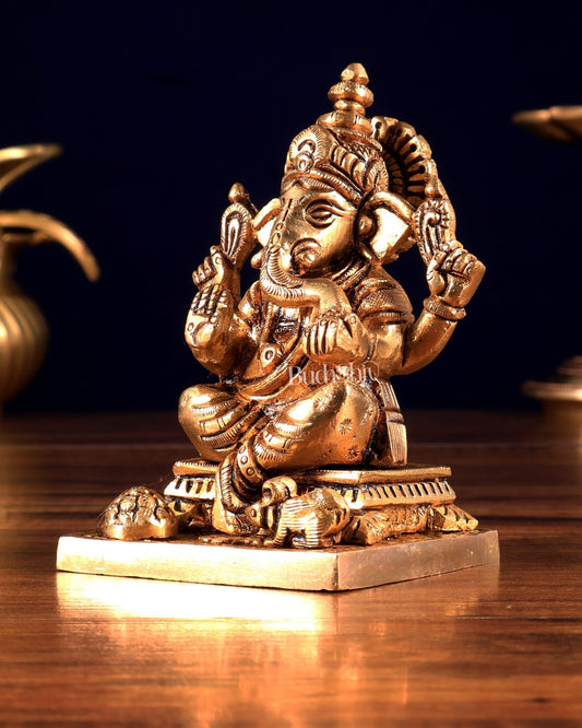 Brass Ganesha statue 3.5 inch - Budhshiv.com