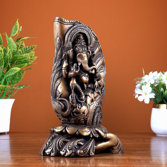 Brass Ganesha Statue in Handheld Conch (Shankha) Design – Artistic Showpiece & Gift - Budhshiv.com