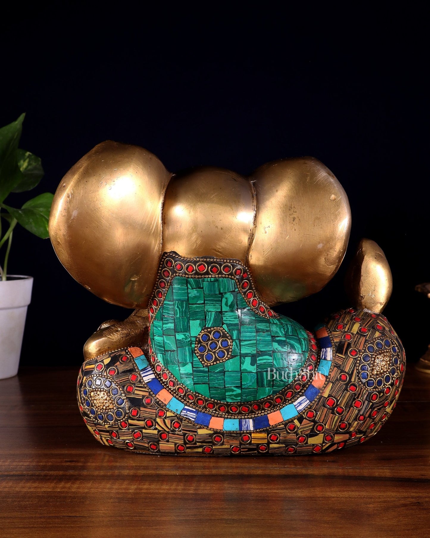 Brass Ganesha Statue - Modern Abstract Design 7.5" x 9" - Budhshiv.com