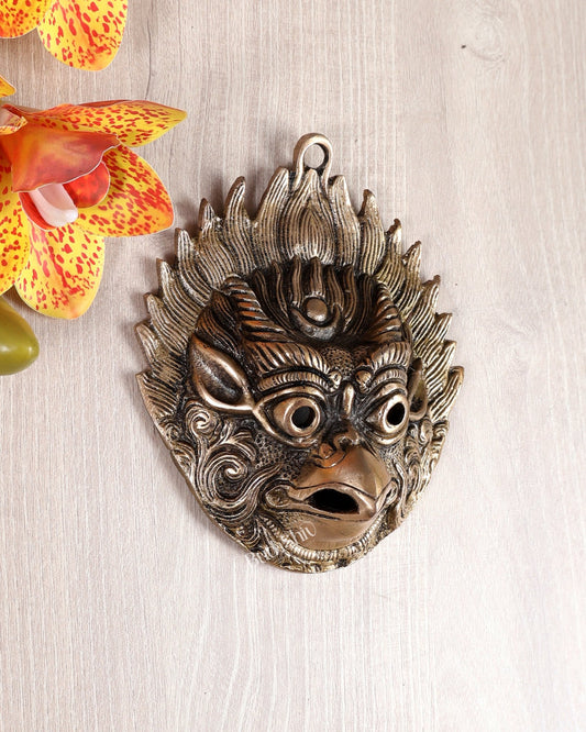 Brass Garuda Face Wall Hanging – Auspicious Protective Decor to Ward Off Evil (6 Inches) - Budhshiv.com